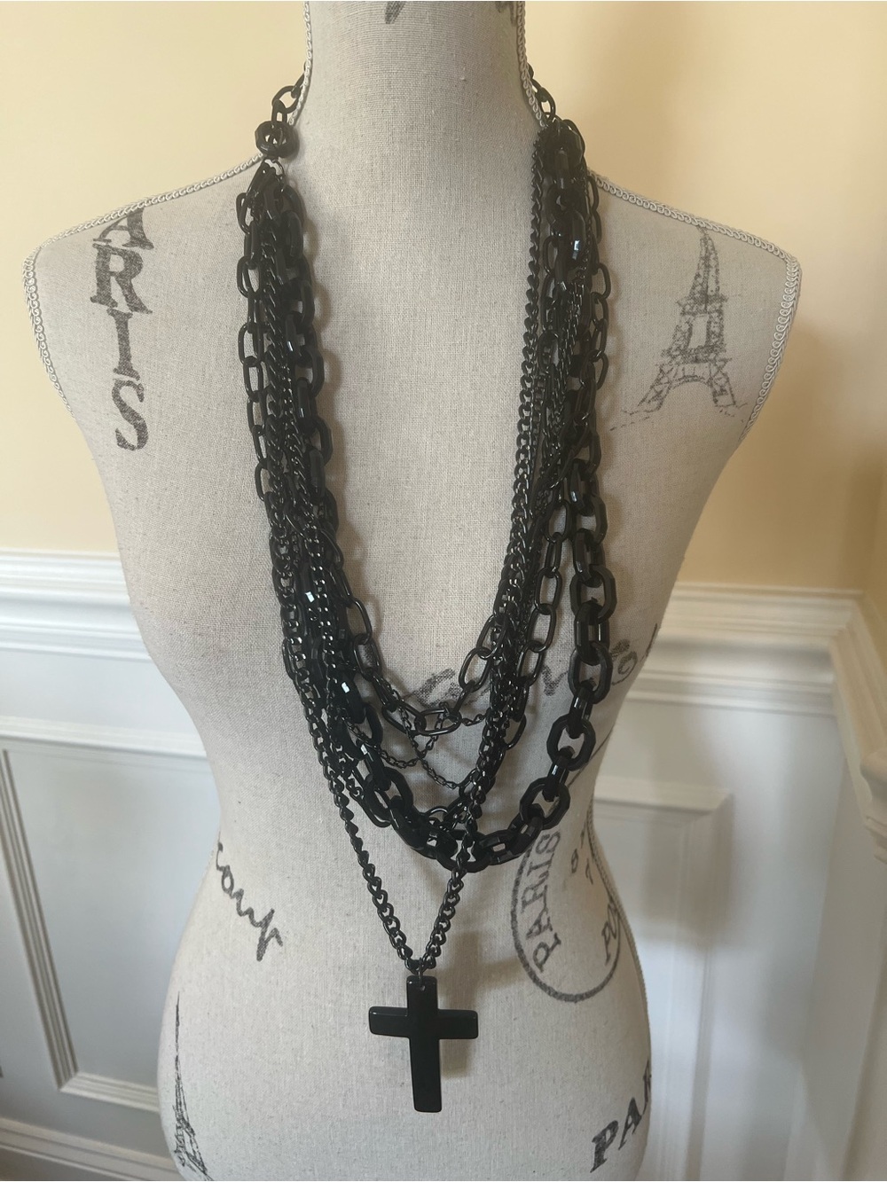 Chucky-Black Multi-Layers Chain Gothic Style Bold Cross/Pendant Necklace.